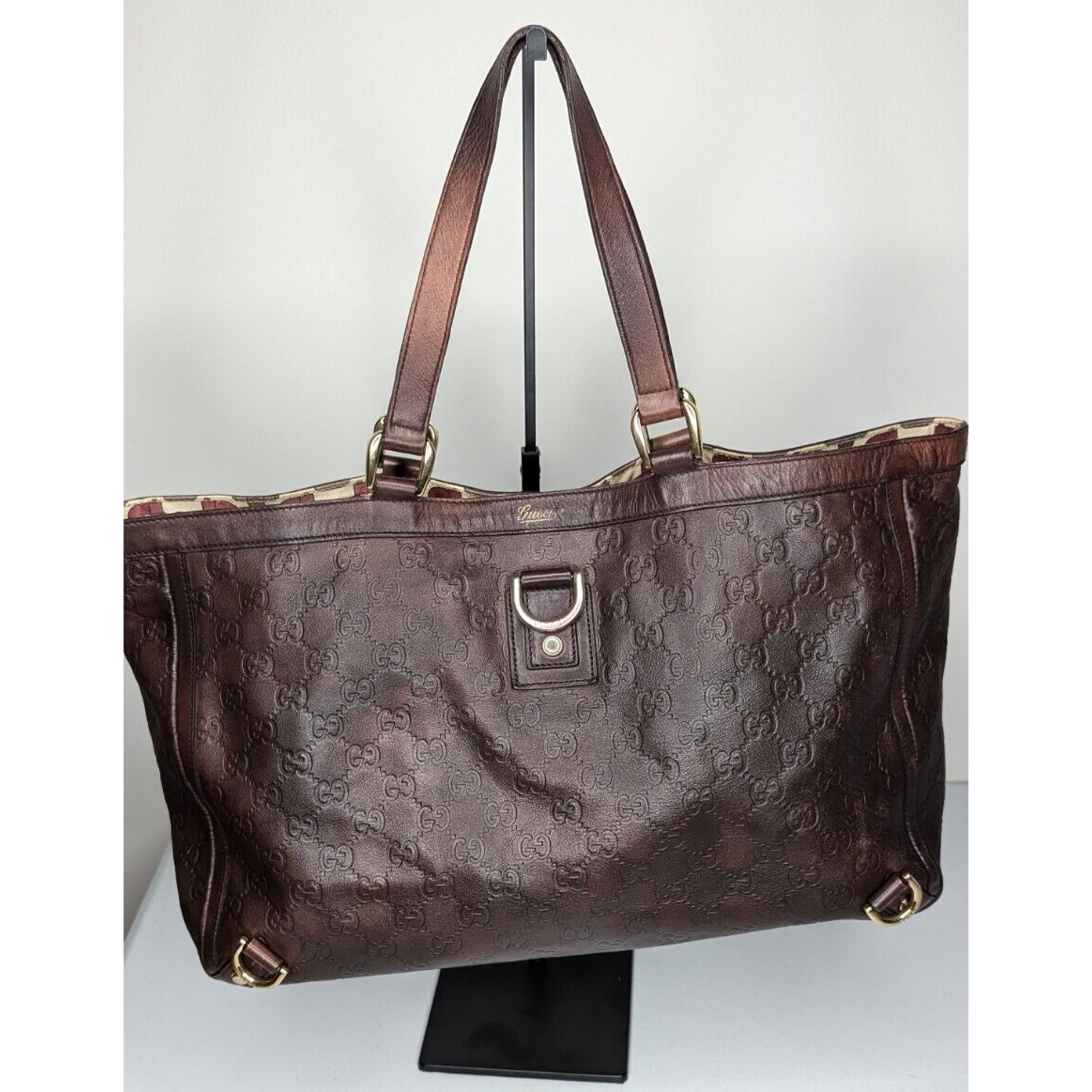 Authentic Gucci Guccissima Shoulder Tote Bag Gg Distressed Leather Brown